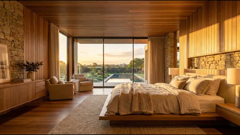 Primary suite with floor-to-ceiling water views